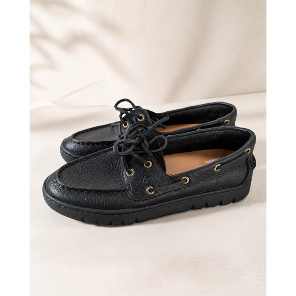 Sperry Shoes - Sperry Keely Boat Shoes Womens 7.5 Black Pebbled Leather Lug Sole Loafers 104765